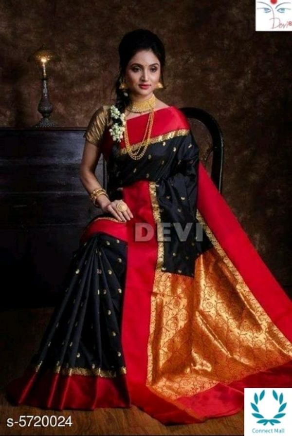 Kanjeevaram  Designer  Silk Saree - Saree Length Size :5.5m Blouse Length Size:0.8m, Black and Red, Saree And Blouse Fabric: Kanjeevaram Silk, Pack of:1